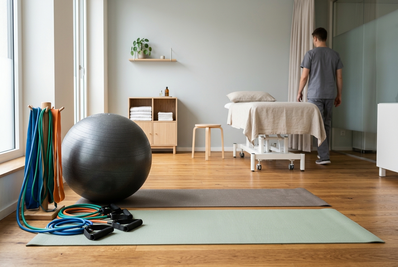 Trainingsbereich mit Matten und Gymnastikball